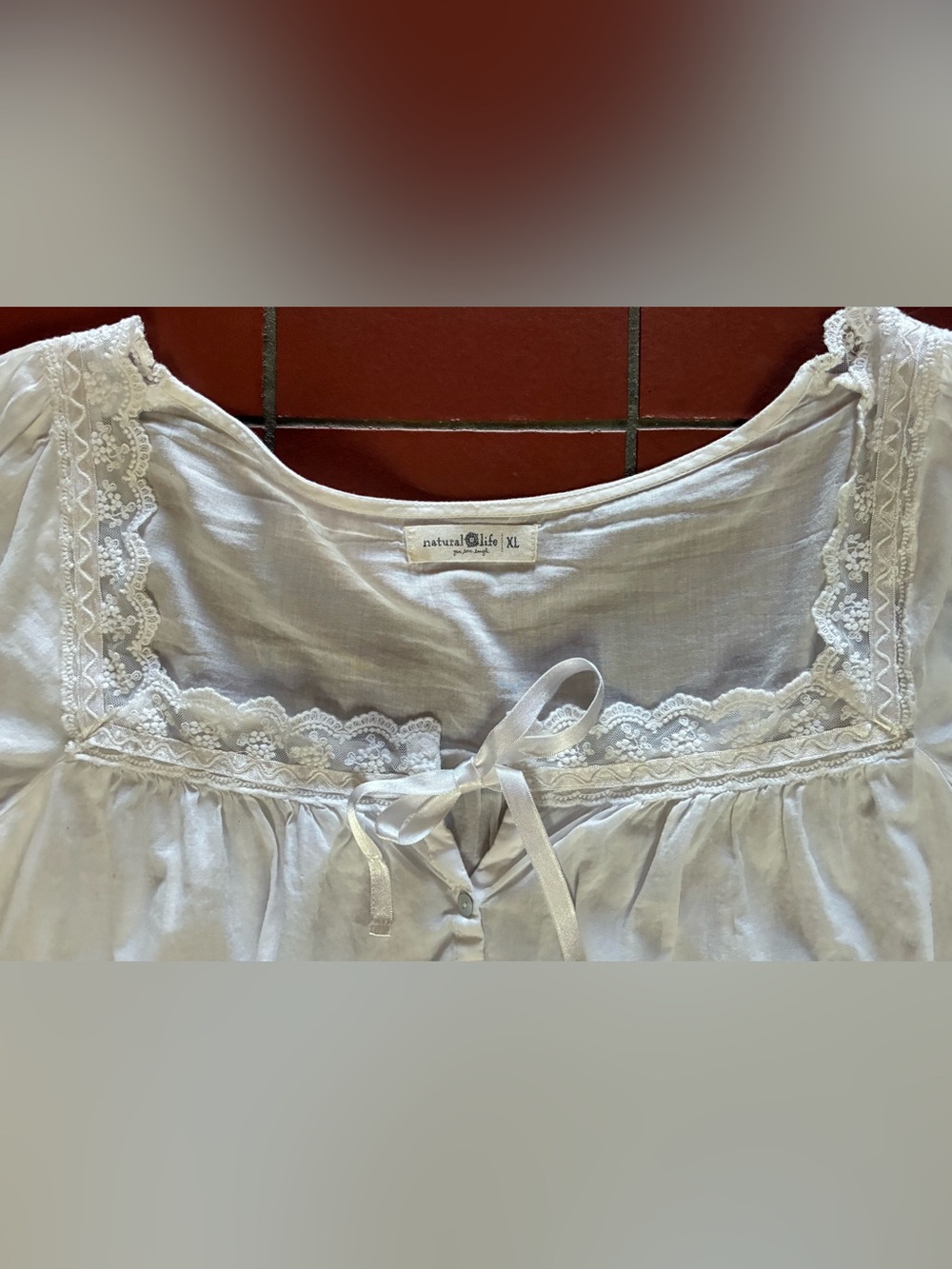 Natural life White Peasant Prettiest Cotton Lace Blouse XL Boho - Picture 4 of 8